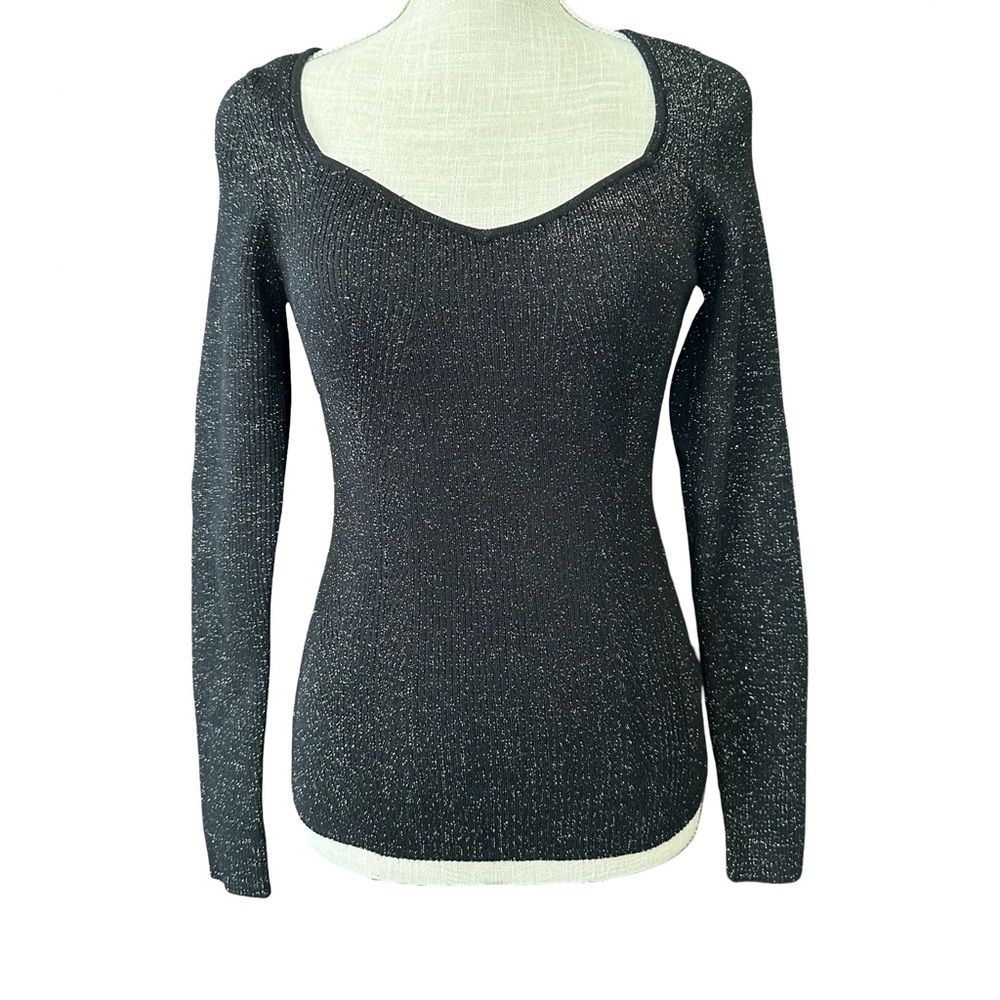 Anthropologie Black & Silver V-Neck Sweater